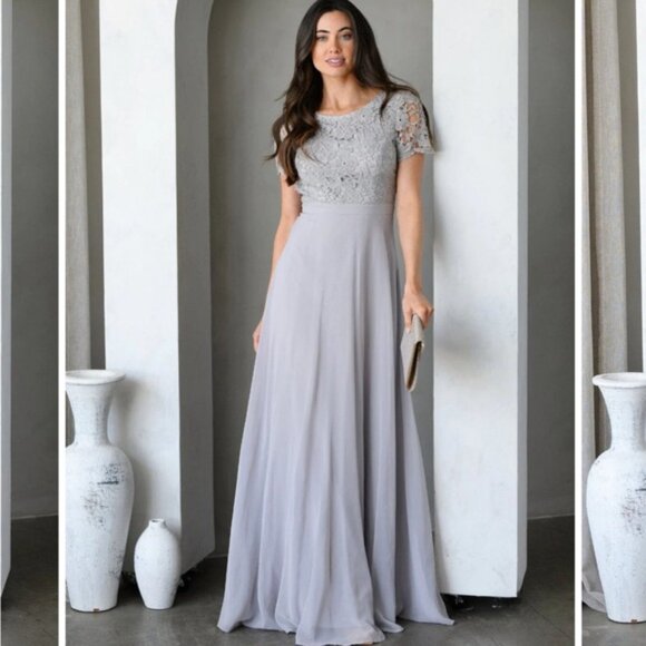 Maniju Lulus Savannah Days Short Sleeve Open Back Gown Maxi Dress Grey Gray New - Picture 4 of 16